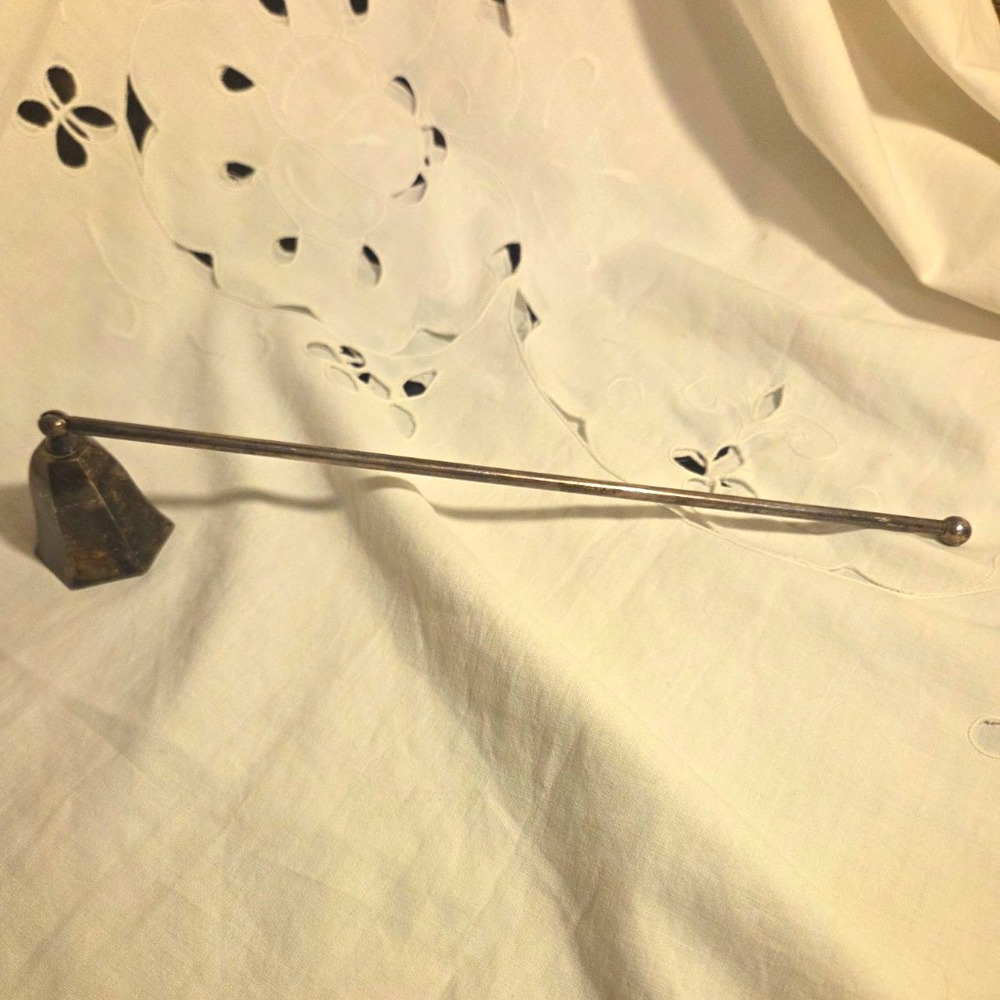 Metal Candle Snuffer Long Handle 12 in Silver Hexagon Antique Finish Taper
